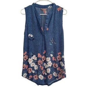 SJS Blue Floral Sleeveless Blouse Petite XL Summer Top Boutique Casual